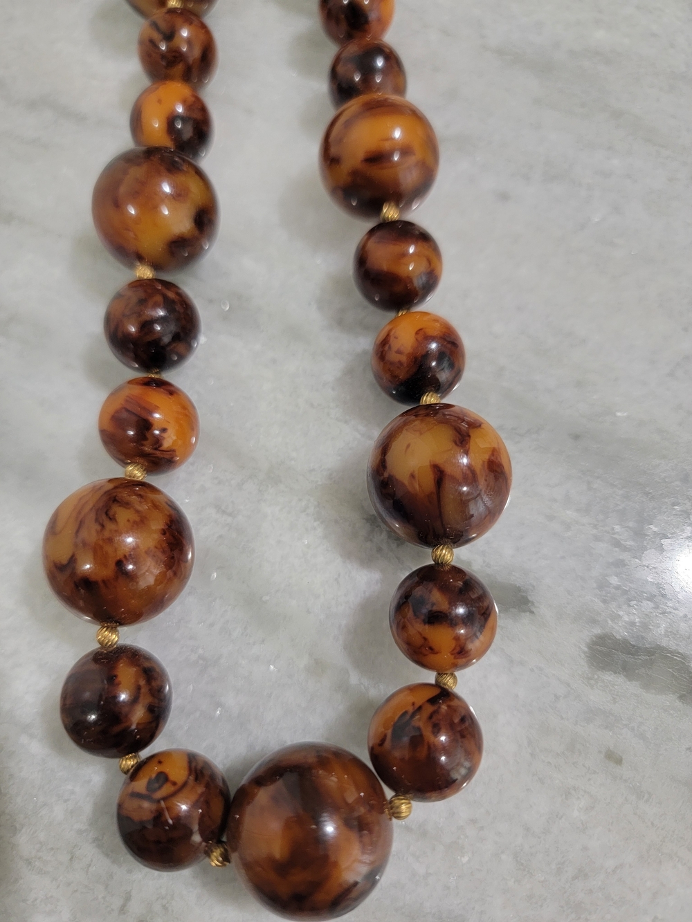 Brown Marbled Bead Necklace for Women - Classic Brown Bead Strand - Picture 2 of 3